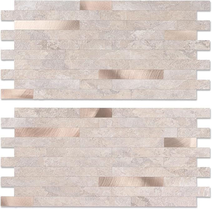 Yipscazo 10 Sheets PVC Wall Tiles Stick on Tiles for Backsplash Kitchen, Bathroom, Laundry Room, Camper, Fireplace (6'' X 12'', Stone)