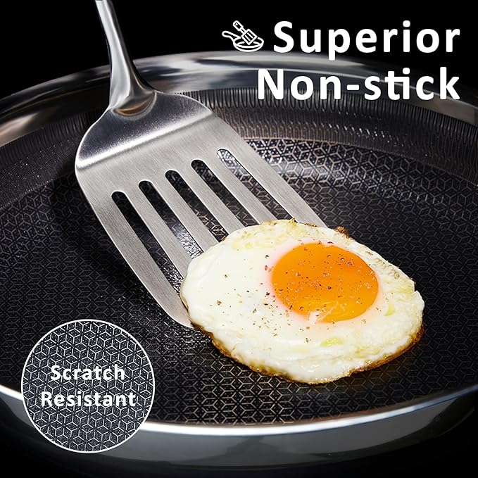 SAKAMOSH 8" Non Stick Frying Pans, Hybrid Ceramic Stainless Steel Pan, Skillet with Stay-Cool Handle, Non Toxic, PFAS PFOA PTFE Free, Dishwasher & Oven Safe, Induction, Compatible with All Cooktops