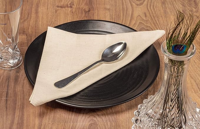FINGERCRAFT Dinner Cloth Napkins, Cotton Linen Blend 12 Pack Natural Premium Quality, Mitered Corners for Every Day Use Napkins are Pre Shrunk and Good Absorbency Christmas Cloth Napkins Ivory