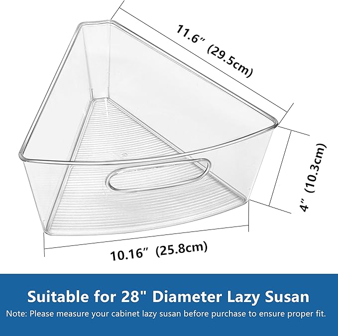 Lazy Susan Organizer Bins for 28"-29" Diameter Corner Cabinet Lazy Susan, 6 Pack, Clear Plastic Cabinet and Pantry Storage Bin, 1/8 Wedge-Food Safe, BPA Free