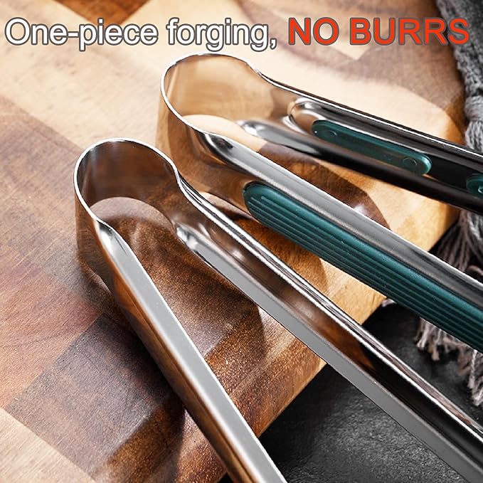 Stainless Steel Kitchen Tong Set - Anti-Slip Heat-Resistant Grip, Widened 3-Line Slotted Heads for Easy Clamping (Steaks, BBQ, Pasta, Salads), Easy Clean for Versatile Use Set of 3-6" 9" 11", Silver