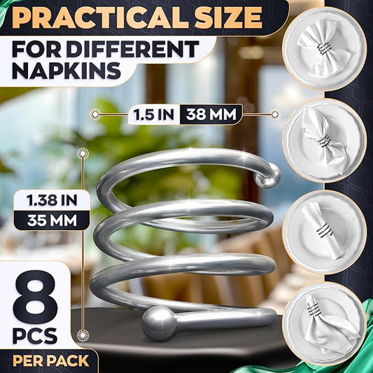Silver Napkin Rings Set of 8 – Elegant Easter Napkin Ring Holders, Sturdy Metal Holiday Table Decor for Weddings, Parties and Family Dinners, Great Kitchen Gifts Idea for Hosts and Seasonal Holidays