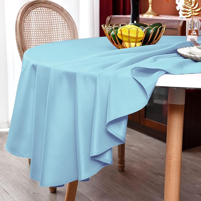 MEANMOY Baby Blue 210 GSM Water & Stain Resistant Round Tablecloth for Circle Table - Solid 90 Inch Table Cloth Cover in Wrinkle Free Durable Washable Polyester Fabric for Wedding, Party, Banquet