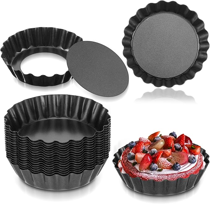 16 Pcs Mini Tart Pans Egg Tart Molds with Removable Bottom Round Nonstick Quiche Pan Mini Pie Pans Small Bakeware Mold Fluted Side for Mousse Cake Dessert Baking (3 Inch, Dark Gray)
