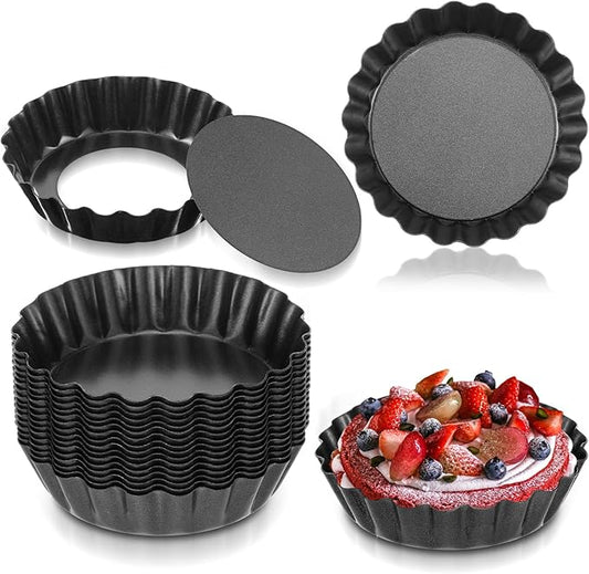 16 Pcs Mini Tart Pans Egg Tart Molds with Removable Bottom Round Nonstick Quiche Pan Mini Pie Pans Small Bakeware Mold Fluted Side for Mousse Cake Dessert Baking (3 Inch, Dark Gray)