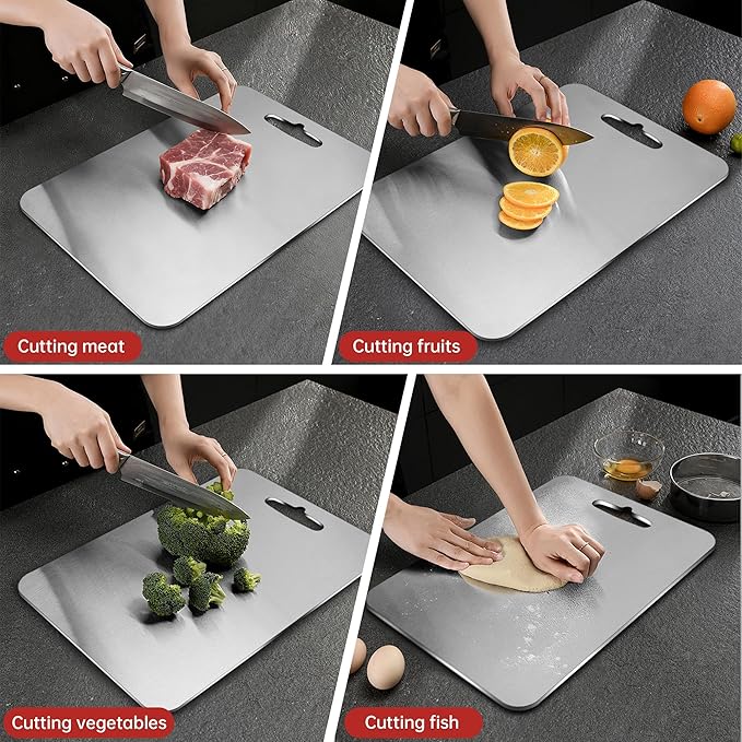 Titanium Cutting Board - 100% Pure Titanium Cutting Boards for Kitchen Double Sided Non Toxic Titanware for Meat/Vegetables, Hygiene Durable Dishwasher Safe Metal Chopping Board Large
