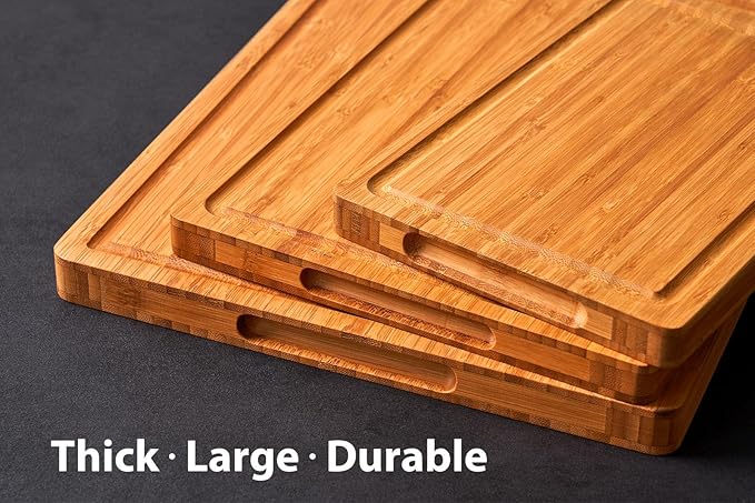 Allsum 3pcs Cutting Boards for Kitchen, Extra Thick Carbonized Bamboo Wood Chopping Boards Set for Meat, Vegetables and Fruits, Charcuterie Serving Trays for Party
