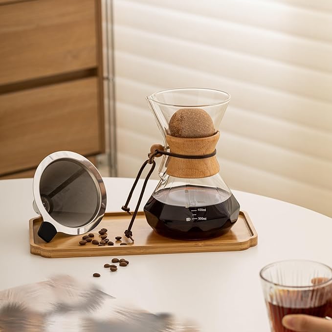 HYAXGM Pour Over Coffee Maker With Wood Sleeve，20oz/600mlPour Over Coffee Dripper,Pour Over Coffee Maker Set With Cork Stopper (20oz/600ml)
