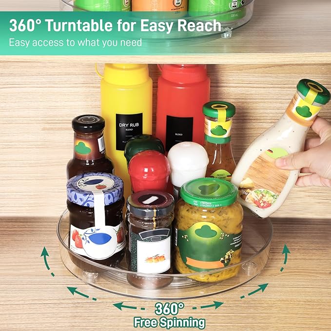 3 Pack Lazy Susan Organizer, 9.5 Inch Lazy Susan Turntable for Cabinet, Refrigerator Organizer for Pantry Organizers and Storage, Non-Skid Fridge Organizer