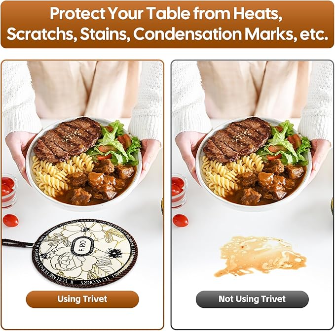 Ceramic Trivets for Hot Dishes,Anti-Slip with Heat Resistant Cork Trivet for Countertops and Tables,Protects Surfaces from Hot Pots,Pans,Cups,Decorative Coasters for Table,Dual-use,Portable Hanging