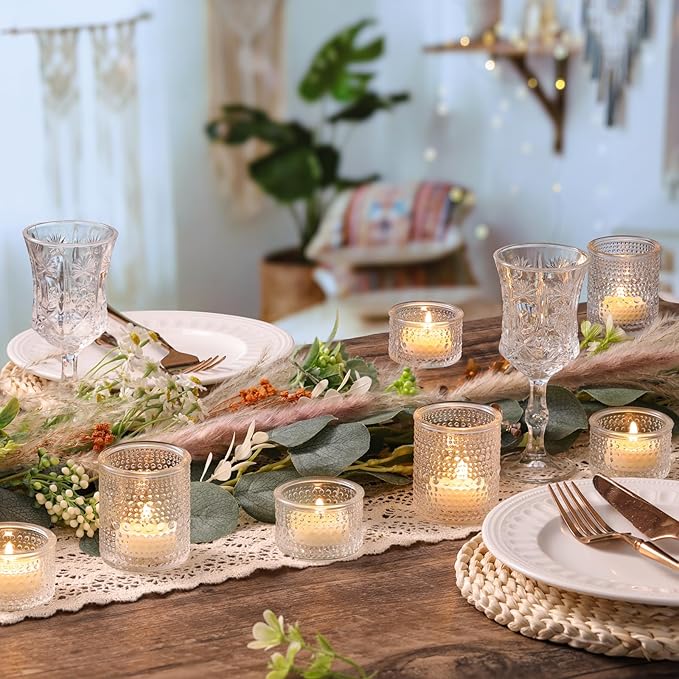 Glass Votive Candle Holders Set of 24, Assorted Heights Polka Dot Tea Light Holders for Wedding Centerpieces, Table Decor, Party & Home Decoration, Fits Standard Votives & Tea Lights