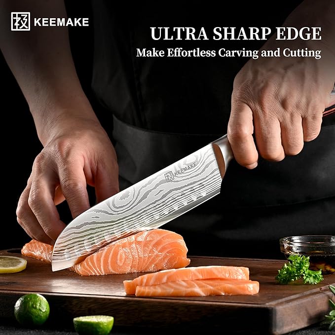 KEEMAKE Kitchen Knife Set, Ultra Sharp Chef Knife Set 7-Piece, High Carbon Stainless Steel Chefs Knife Set, Professional Knives Set for Kitchen with Pakkawood Handle and Gift Box