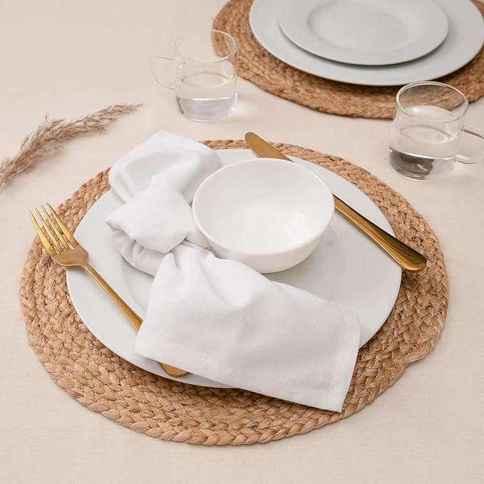 Blue Needles Solid Cloth Napkins Set of 6 White 100% Cotton Dinner Napkins 18x18 inches - Soft, Reusable, Absorbent & Washable Linen, Ideal for Valentine's Day Events, Parties & Everyday Use