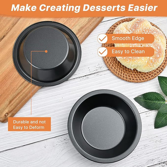 Aemygo 4 Inch Mini Pie Pans, 8 Pack Reusable Round Pie Tins Nonstick Pie Plate, Carbon Steel Mini Tart Pan, Small Cake Baking Set for Pizza Bread Meat Dessert,Black