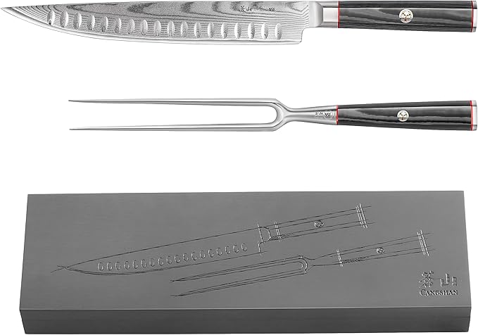 Cangshan YARI Series 2-Piece Carving Set with Ash Wood Box, X-7 Damascus Steel, 501332