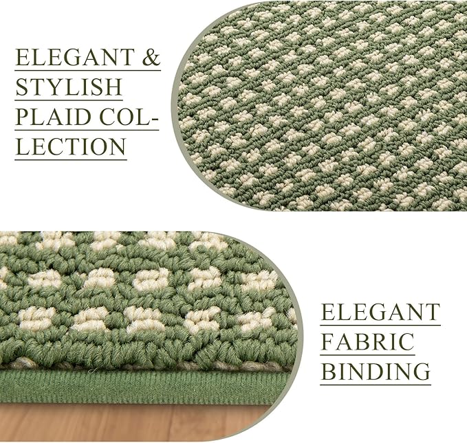Kitchen Rugs,Non Slip Absorbent Kitchen Mats for Floor-Thick Stain Resistant Washable Kitchen Floor Mat Runner Carpet for Hallways,Entryway,Laundry Room,Sink(17"x29"+17"x59",Green,Roll Package)
