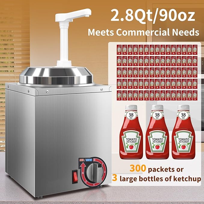 Cheese Warmer Dispenser with Pump,Nacho Cheese Warmer with 2.8Qt Capacity,Electric Hot Fudge Dispenser Caramel Butter Sauce Warmer 400W,86-194 F Temp Adjustable for Salad Jam Seasoning Sauce