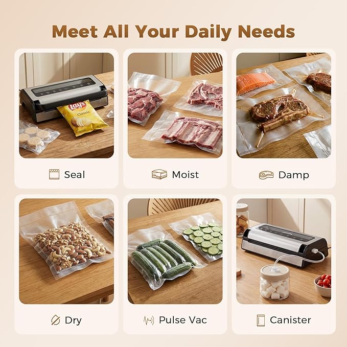 Vacuum Sealer Machine for Food, Multifunctional Automatic Food Saver for Dry, Moist & Canister Sealing, Built-in Cutter & Bag Storage | Complete Kit with 2 Rolls & 10 Bags