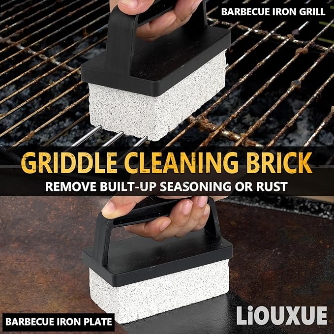 Griddle Cleaning Kit for Blackstone, Flat Top Grill Cleaning Kit Include Griddle Brush &Handle, Grill Stone Cleaning Brick, Scouring Pads & Griddle Scraper- Easy to Remove Stain