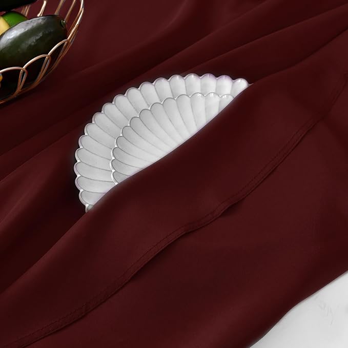 MEANMOY 2 Pack Burgundy 210 GSM Water & Stain Resistant Round Tablecloth - Solid 60 Inch Circle Table Cloth Cover in Wrinkle Free Washable Wipe Clean Polyester for Wedding, Party, Banquet (2 Pcs)