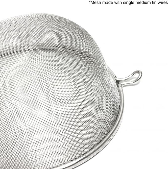 TrueCraftware- 6-Inch Single Medium Tin Mesh Strainer 6-3/4" Handle Length Wooden Handle- Kitchen Utensil Food Strainer Skimmer Spoon for Cooking Sieve Sifters Rice Quinoa Pasta Fruits Vegetable