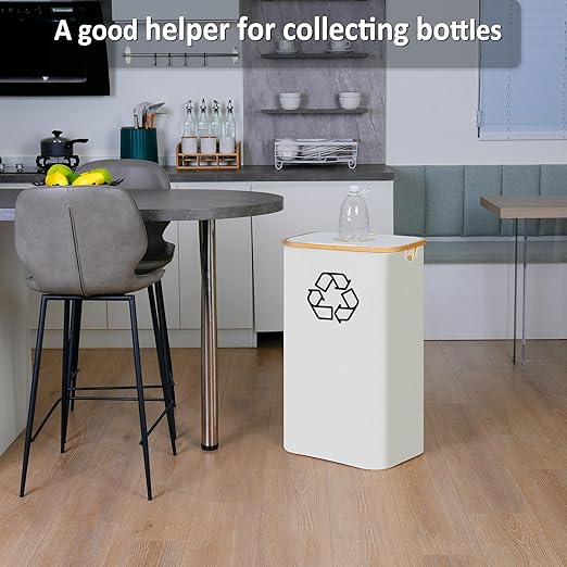 29 Gallons Recycling Bins for Kitchen, Indoor Recycle Bins with Lid, 110L Large Recycle bin with 2 Removeable Reusable Inner Bags, for Bottles Cans Glass Plastice Cartons(Beige)