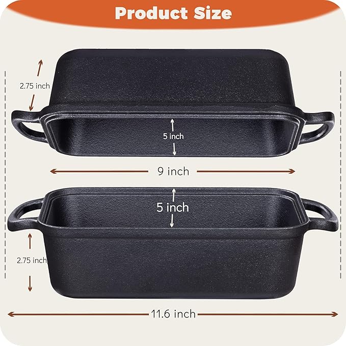Articasting Cast Iron Loaf Pan with Lid 9×5 Inch, Bread Baking Pans, Even Heat Distribution for Sourdough, Pre-Seasoned Dutch Oven Loaf Pan for Homemade Bread