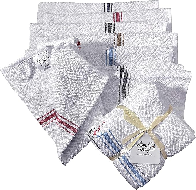 Fashion Flavor - Kitchen Terry Towel Set of 6 Large Size 16"x28". Highly Absorbent, Soft Yet Sturdy, Machine Washable and with a Convenient Hanging Loop