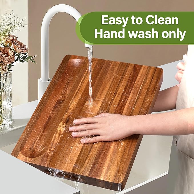 Acacia Wood Cutting Board for Kitchen, 1.5” Thick Chopping Board with Juice Groove, Sorting Compartment Charcuterie Board, 16x12x1.5 Inch Butcher Block