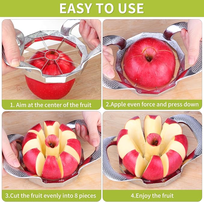 LIIGEMI Stainless Steel Apple Slicer,8 Blade Apple Corer and Cutter for Various fruits, Sharp and Sturdy, Anti-slip Handle，Gifts for Mom， Easy to Use.