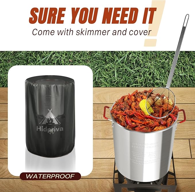 Hidpriva 30QT Turkey Fryer & 10QT Fish Fryer Kit, Waterproof Cover & 12-inch Skimmer, 55,000BTU Propane Burner Stove, Aluminum Turkey Fryer Pot, Outdoor Deep Fryer, Crawfish Boiler with Basket