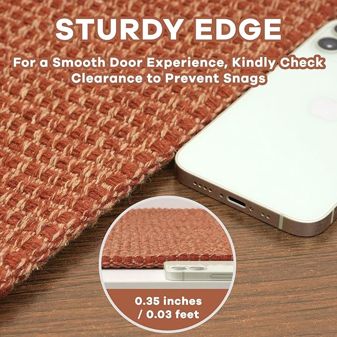 EARTHALL Woven Runner Rug 2x10 Ft Washable Runners for Hallways Long Cotton Non Slip Rubber Backed Kitchen Runner Braided Indoor Floor Carpet for Entryway, Hallway, Kitchen, Rustic Orange/Tan