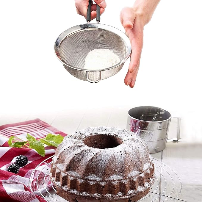 Newline NY Premium Double Stainless Steel Fine Mesh Strainers with Soft-touch Anti-slip Silicone-coated Handle 2 pcs Set