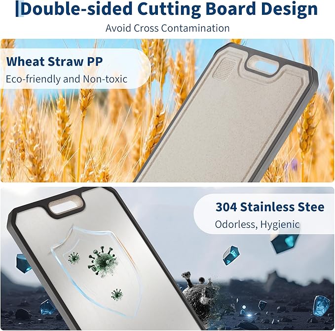 Garvee Titanium Cutting Boards for Kitchen, Double-Sided Cutting Board with Deep Juice Grooves & Built-in Handles