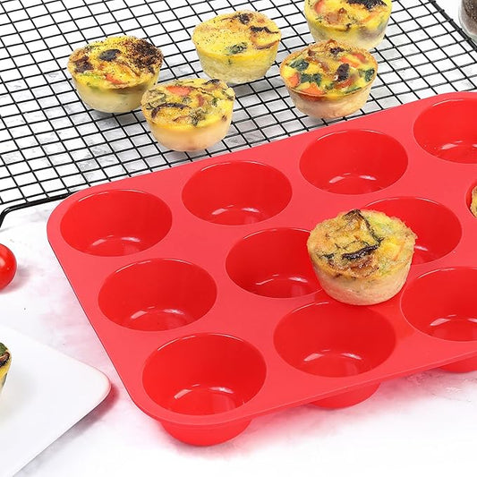 CAKETIME Silicone Muffin Pan, 12-Cup Cupcake Pan for Baking 3 Pack Nonstick Food Grade Silicone Muffin Tray