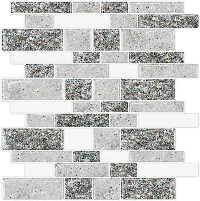 STICKGOO 10-Sheet Peel and Stick Backsplash for Kitchen, Decorative Self Adhesive Backsplash Tiles(Grey Granite, Thicker Design)