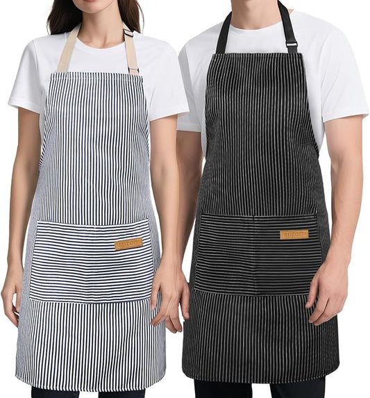 Cardkiss 2 Pack Kitchen Cooking Aprons, Soft Aprons for Women Men with 2 Pockets Chef Apron with Adjustable Neck Strap and Long Tie