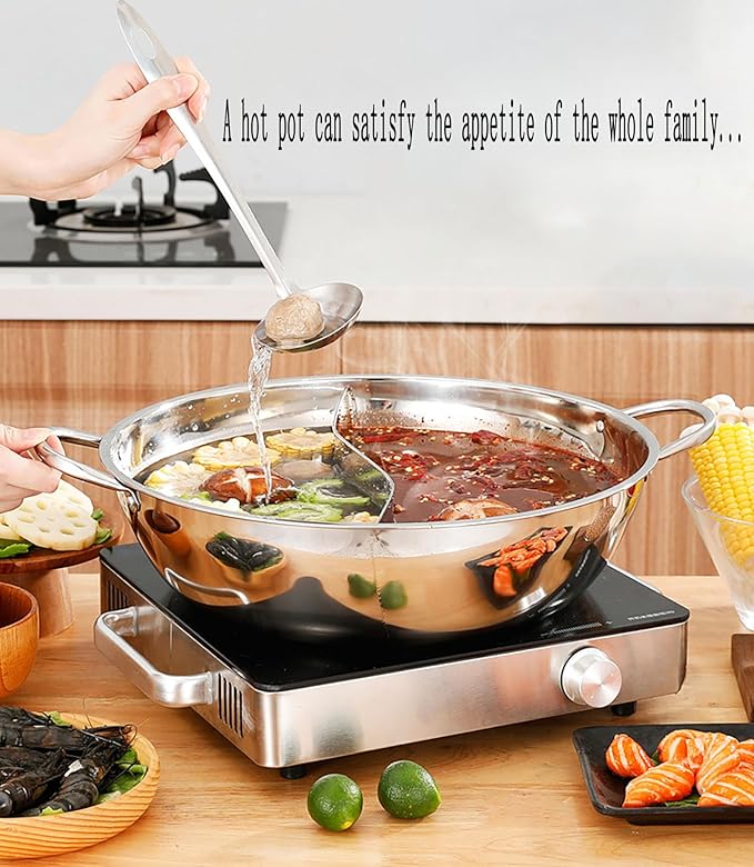 Nonstick Frying Pan Double Flavor Hot Pot Stainless Steel Shabu Hot Pot for Electric Induction Cooktop Gas Stove Kitchen Everything Pot with Glass Lid Stove Pot Uncoated Cookware,30CM