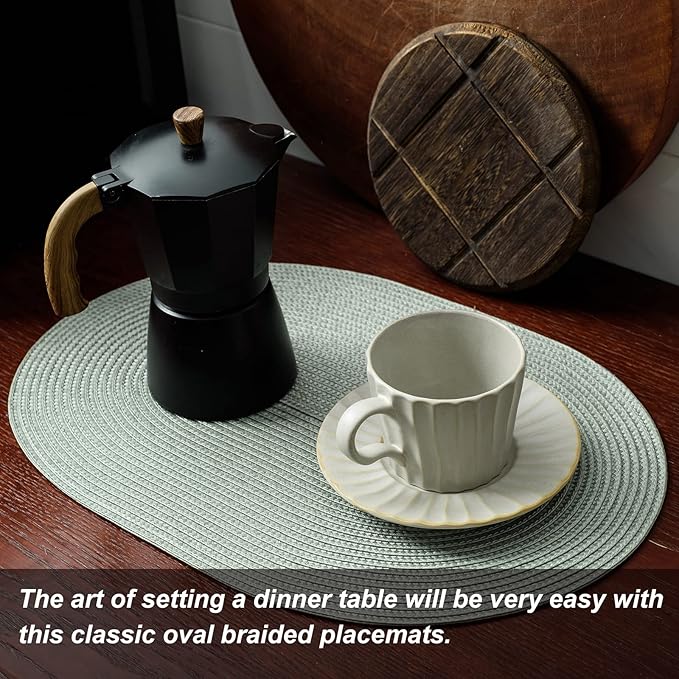 AHHFSMEI Placemats Set of 8 for Dining Table Washable Woven Non-Slip 18x12 inches Placemat Heat-Resistant Durable Table Mats for Dining Table Easy to Clean (Sage Green, 8)