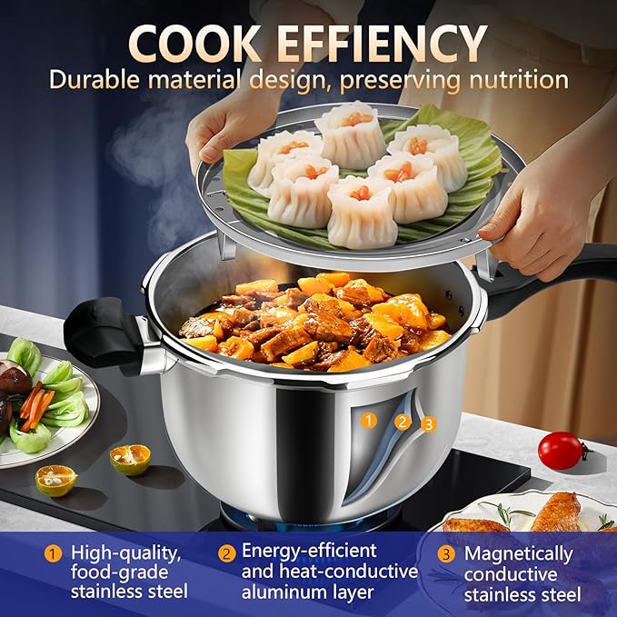 8-in-1 Stainless Steel Pressure Cooker 10 quart with 8 Safety Features -12 Quart, Fast & Even Cooking for Healthy Meals，pressure cooker 10+ quart ，large pressure cooker，olla express para cocinar