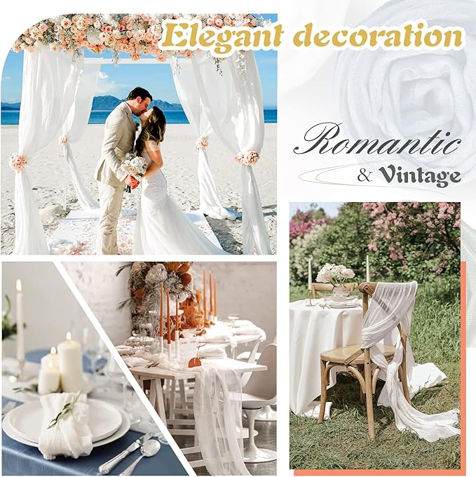 White Cheesecloth Table Runner 2 Pack 35" Boho Gauze 120 inches Long Runner Rustic Sheer Cheese Cloth Fabric Bulk for Baby Shower Wedding Bridal Birthday Party Decorations