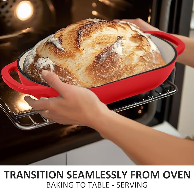 Fijxzct Premium Enameled Cast Iron Dutch Oven for Bread Baking | Non-Stick 5QT Oval Bread Oven with Lid | Perfect for Sourdough, Loaf, and Artisan Baking (Oval Red, 5 QT)