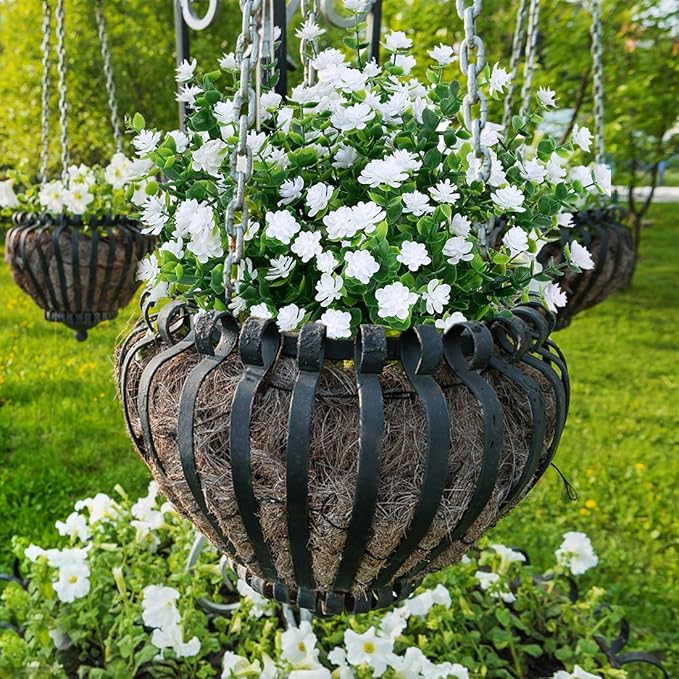 6PCS Artificial Eucalyptus Flowers, Fake Artificial Greenery UV Resistant No Fade Faux Plastic Plants for Wedding Bridal Bouquet Indoor Outdoor Home Garden Kitchen Office Table Vase(White)