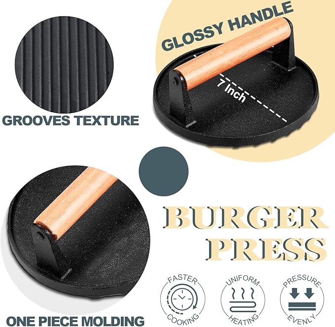 Leonyo Smashed Burger Kit, 9" Cheese Melting Dome, 7" Burger Press, Griddle Spatula, 2Pcs Squeeze Squirt Bottles, Spice Dredge Shaker, Griddle Accessories Kit for Flat Top Grill Cooking Indoor Outdoor