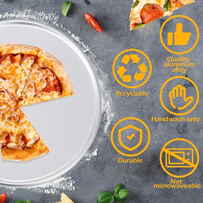 Rtteri 12 Pcs Pizza Pan Bulk Restaurant Aluminum Pizza Pan Set Round Pie Cake Plate Rust Free Cake Tray for Oven Baking Home Kitchen Restaurant Easy Clean (18 Inch)