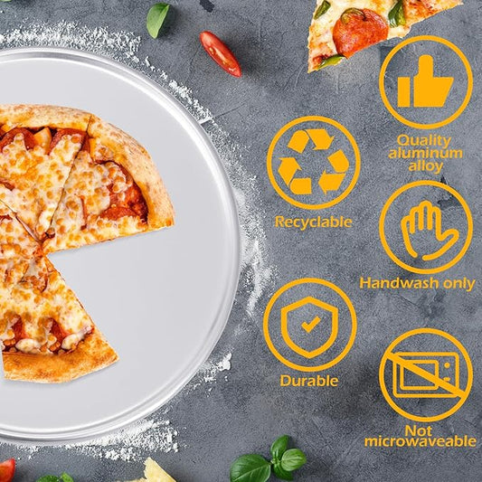 Rtteri 12 Pcs Pizza Pan Bulk Restaurant Aluminum Pizza Pan Set Round Pie Cake Plate Rust Free Cake Tray for Oven Baking Home Kitchen Restaurant Easy Clean (18 Inch)
