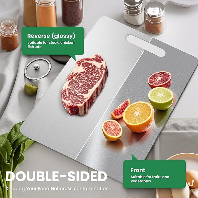 2 Pack Titanium Cutting Boards for Kitchen,100% Pure Titanium, Cutting Edge Hygiene & Durability, Double-sided food-grade Titanium Cutting Board For Meats Fruist And Vegetables,Easy to Clean (13 * 9)