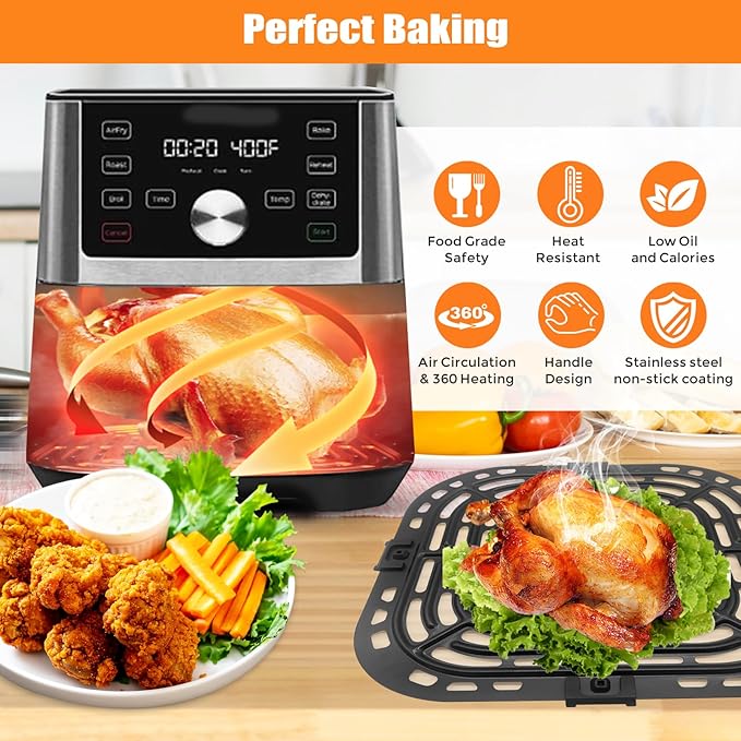 GXF Air Fryer Grill Pan for Instant Pot Vortex Plus 6 in 1 5.7QT 6 QT Gourmia GAF735 6 QT Air Fryer, Accessories Replacement Tray Rack Parts Grill Plate Crisper Plate, Dishwasher Safe