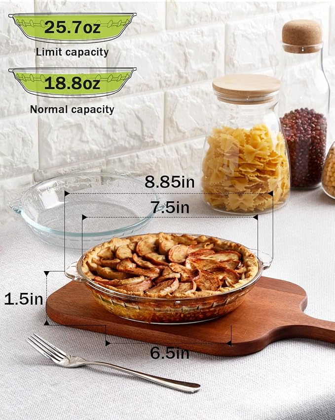 ZYER Glass Pie Plate 18.8oz Small Pie Dish Small Pie Pan for 1~2, Glass Pie Dish for Baking, 7.5 Inch 2pack