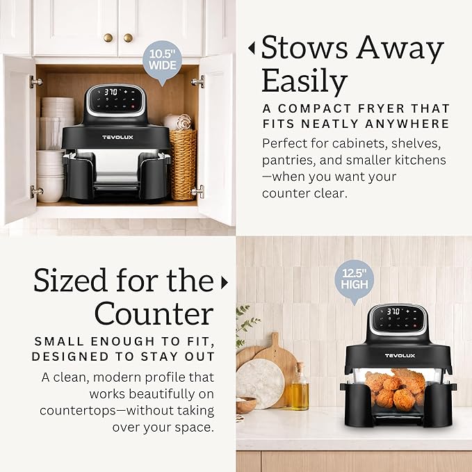 TEVOLUX 4-in-1 Portable Glass Air Fryer Cooking System, 1500W, 6.3QT & 4.4QT Glass Containers with Storage Lids, Microwave, Freezer & Dishwasher Safe